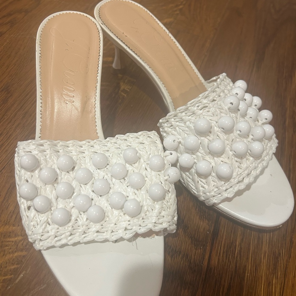 J. Crew White Beaded Slide Sandals